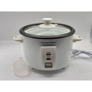 Proctor Silex Rice Cooker 8 Cups Cooked With Steamer Basket & Cup 37534NR